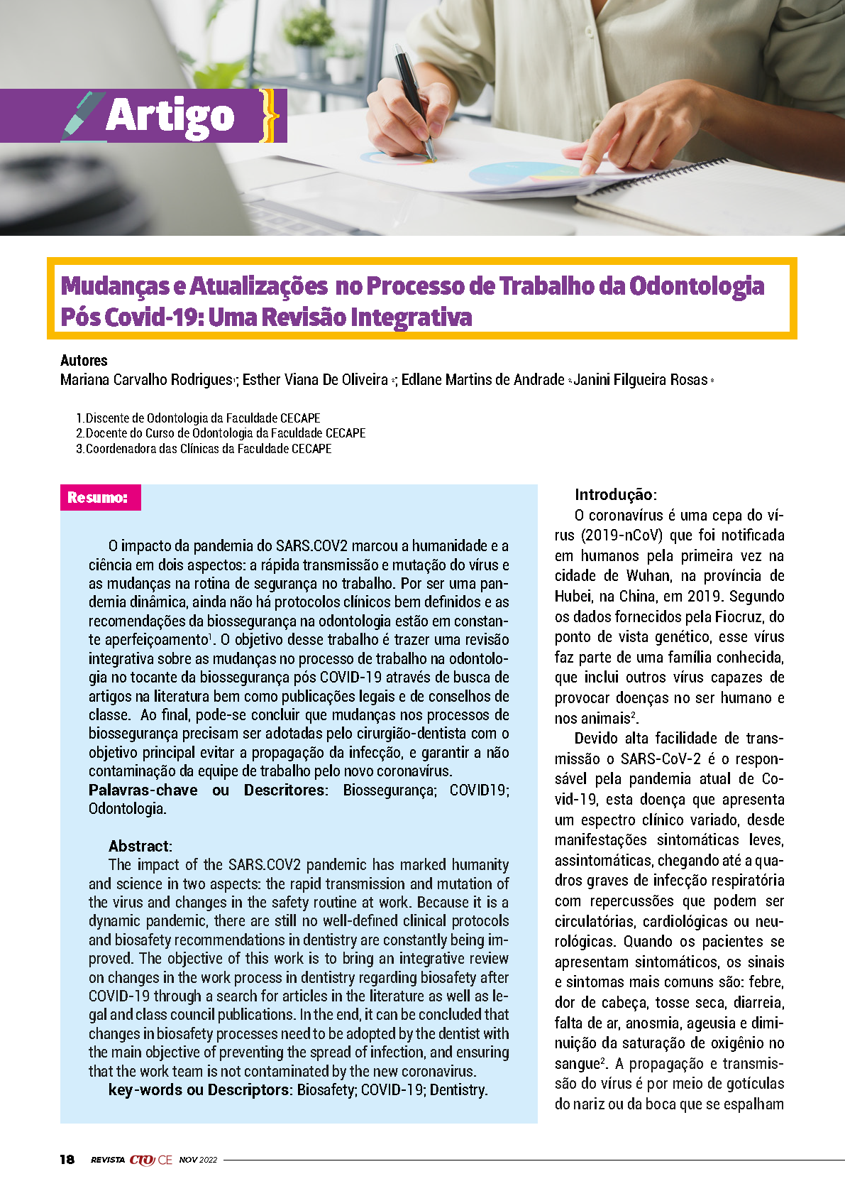 Mudanças e Atualizações no Processo de Trabalho da Odontologia Pós Covid-19 - Uma Revisão Integrativa