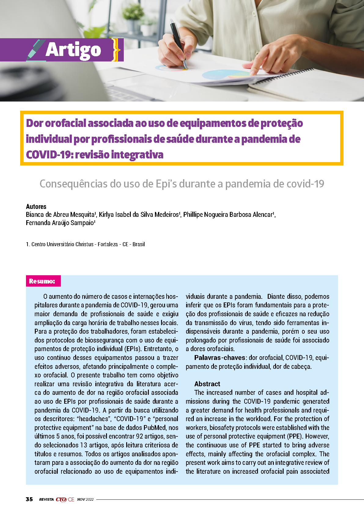 Dor orofacial associada ao uso de equipamentos de proteção individual por profissionais de saúde durante a pandemia de COVID-19: revisão integrativa