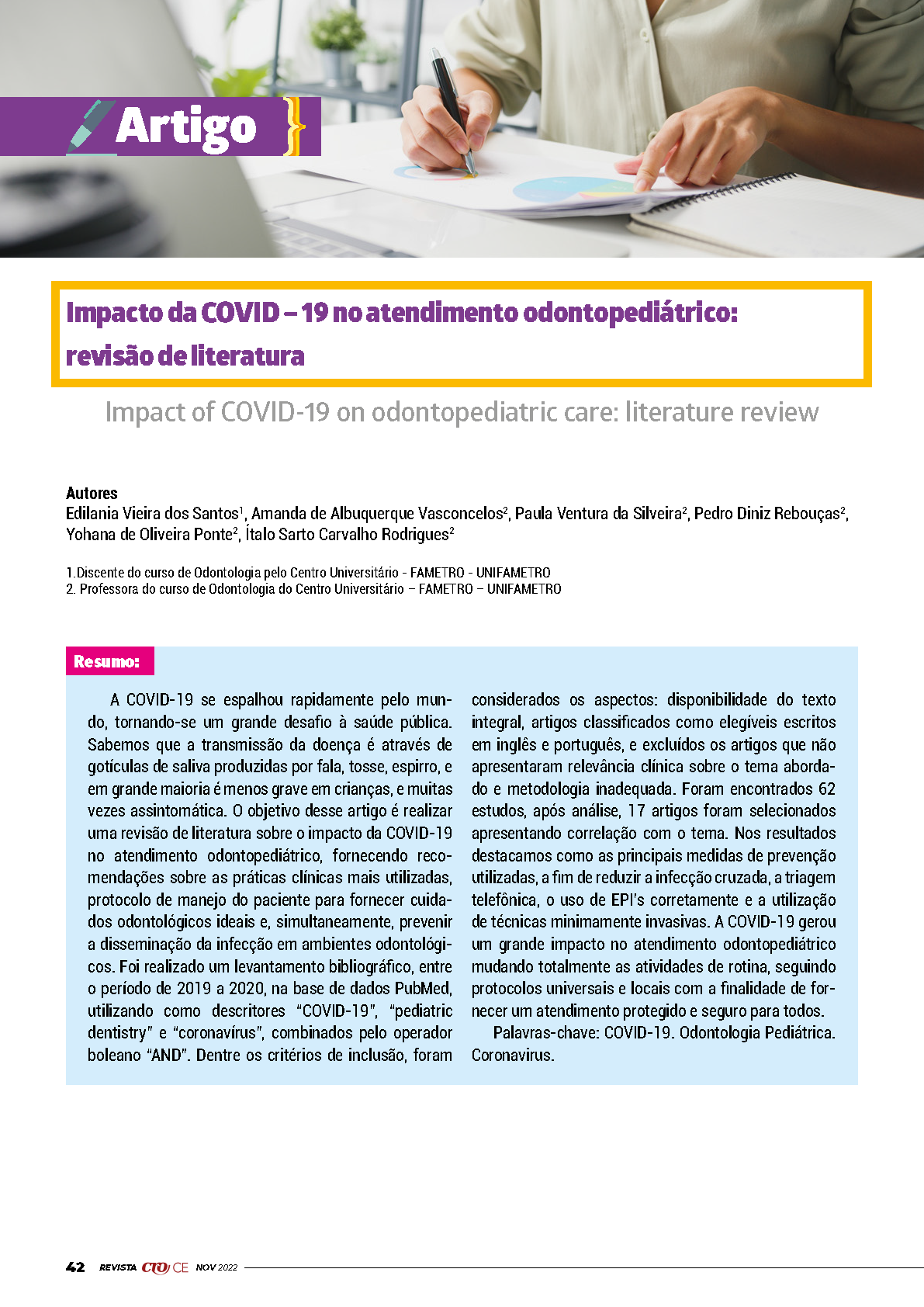 Impacto da COVID – 19 no atendimento odontopediátrico - revisão de literatura