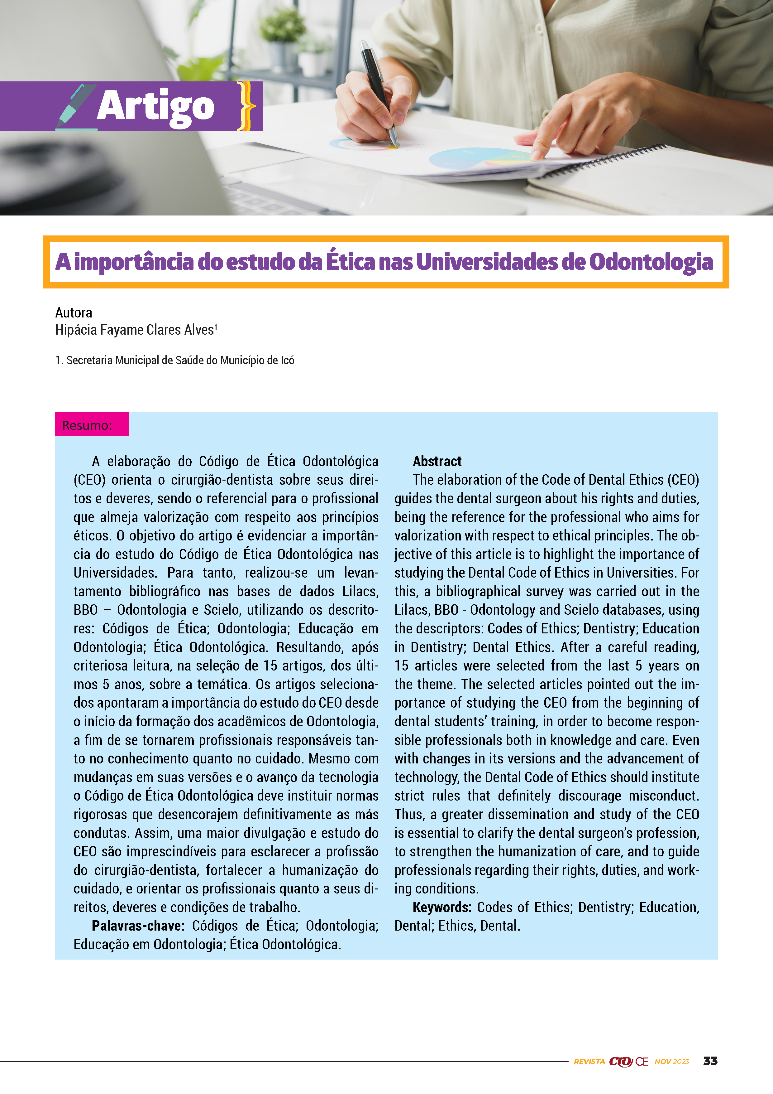 A importância do estudo da Ética nas Universidades de Odontologia